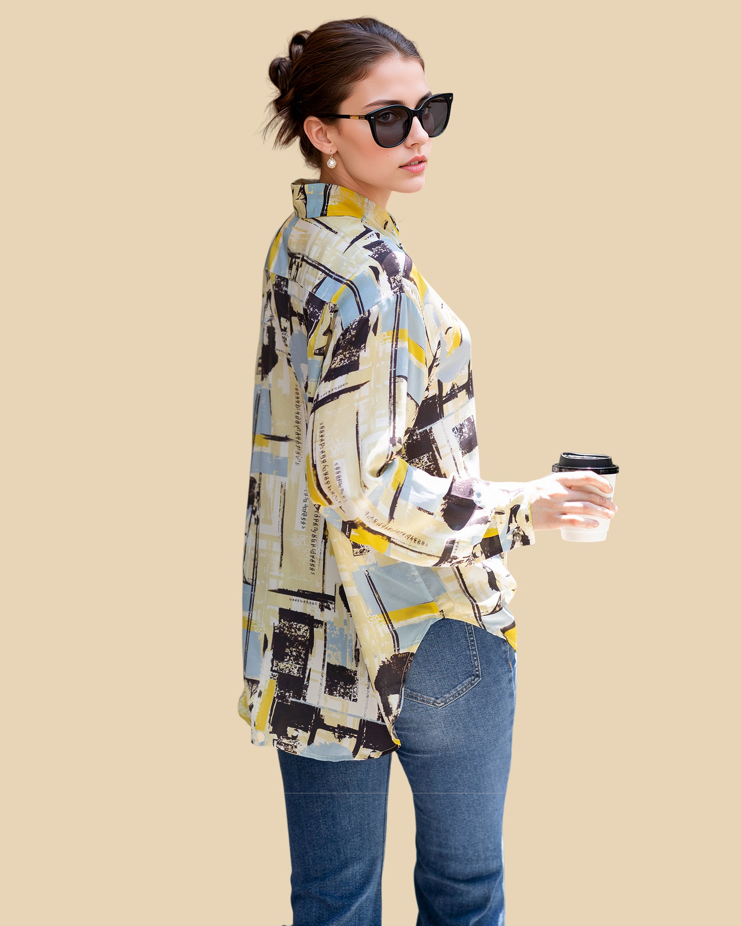 Abstract Silk Shirt with Deconstructed Colorplay