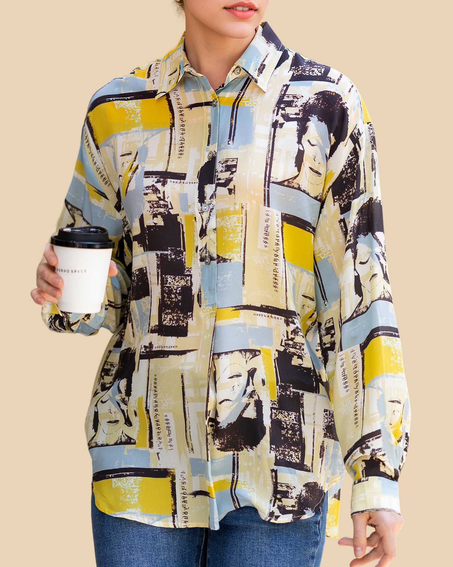 Abstract Silk Shirt with Deconstructed Colorplay
