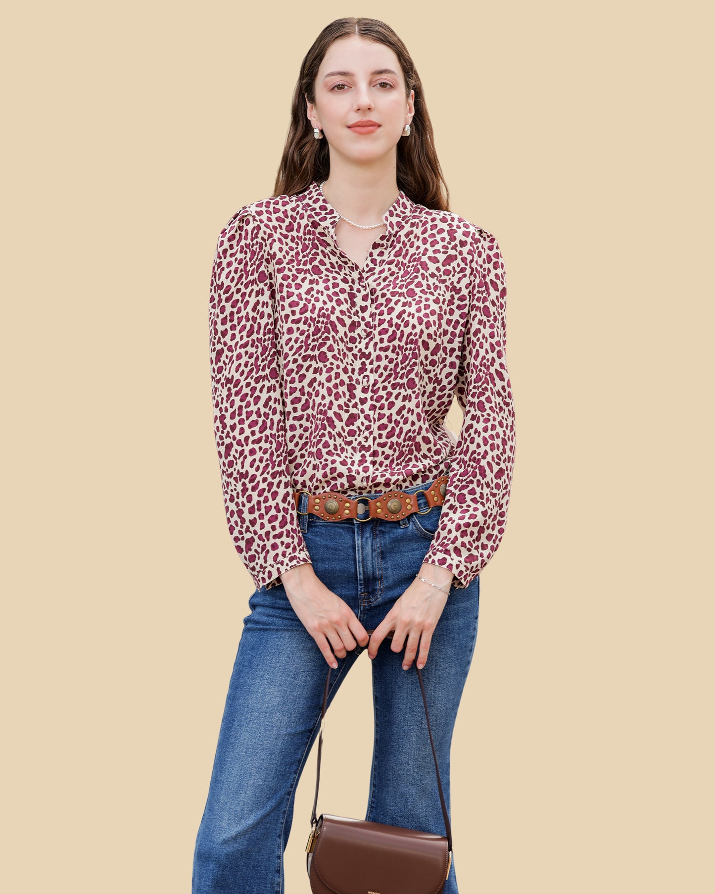 Leopard-Print Silk Blouse with Puff Sleeves