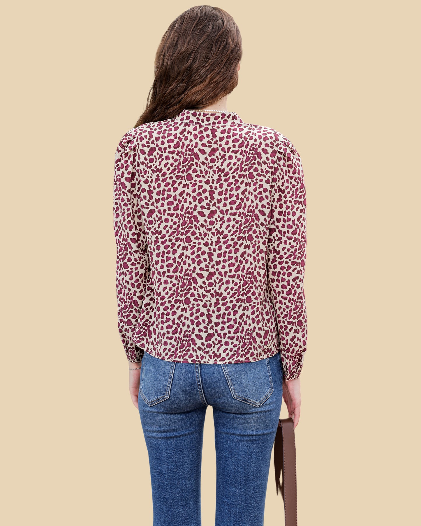 Leopard-Print Silk Blouse with Puff Sleeves