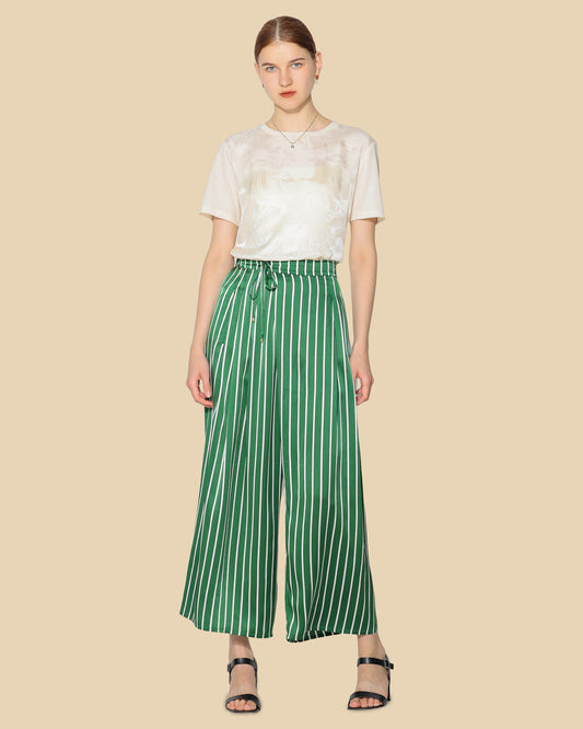 Silk Striped High-Waisted Trousers
