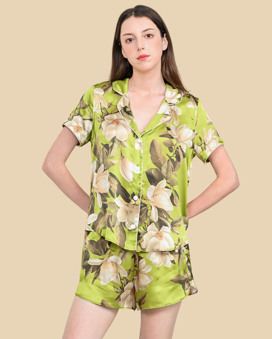 16mm Mulberry Silk Pajama Set – Botanical Green Floral
