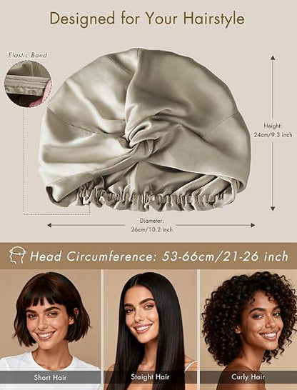 Apricot silk sleep bonnet dimensions and elastic band fit