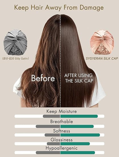 Rose gold silk sleep bonnet hair-care comparison graphic